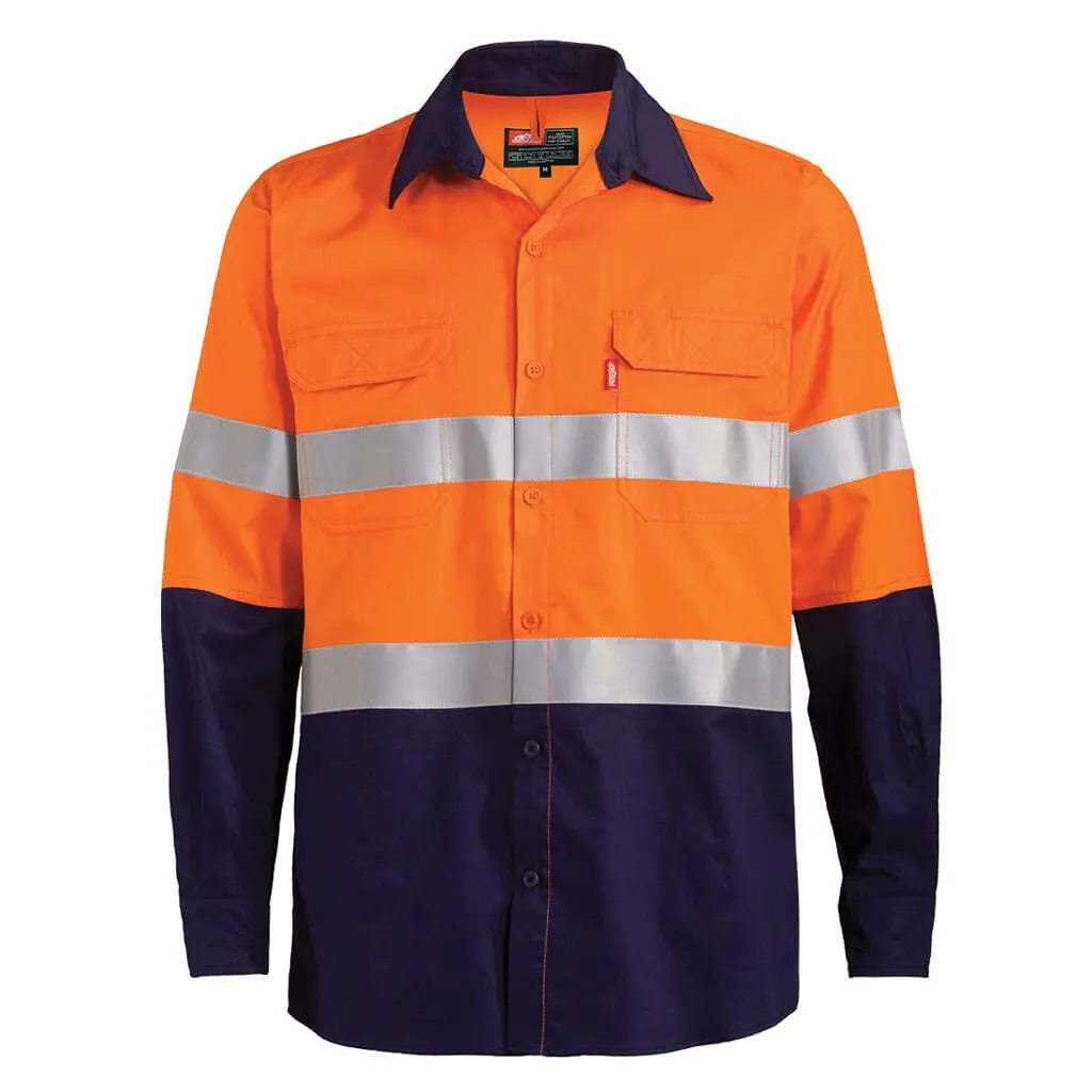 Jonsson 100% Cotton Long Sleeve Reflective Work Shirt - Navy/Orange