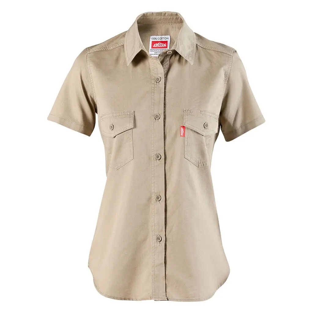 Jonsson 100% Cotton Women's Short Sleeve Shirt - Khaki