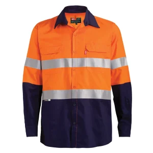 Jonsson Versatex Lite Long Sleeve Reflective Work Shirt - Navy/Orange